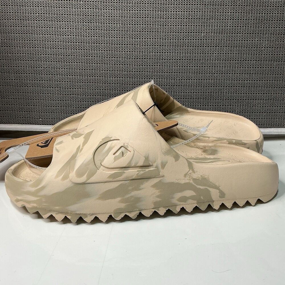 Quiksilver Men's Slides Sandals Size 9 Beige Olive Marble Camo Cloud-break Eva